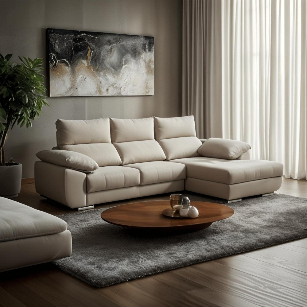 Sofá de Canto Nevada com Chaise Longue - Bege