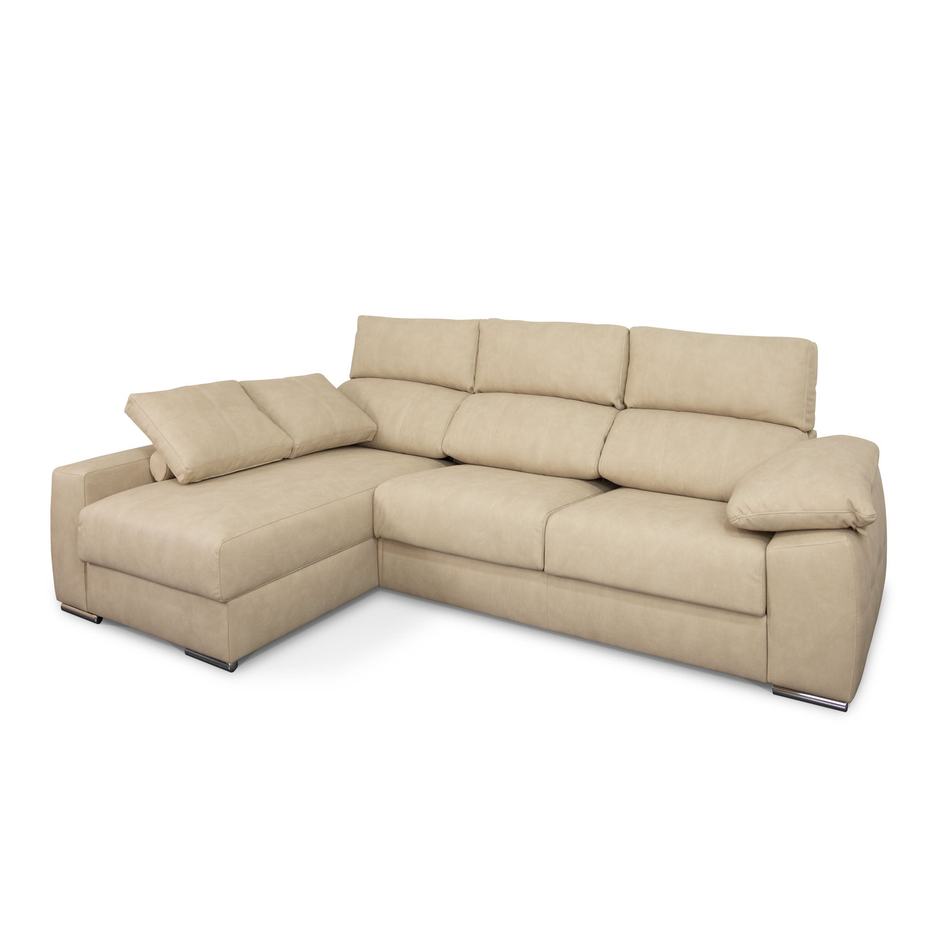 Sofá de Canto Compostela com Chaise Longue Reversível e Arrumação - Bege