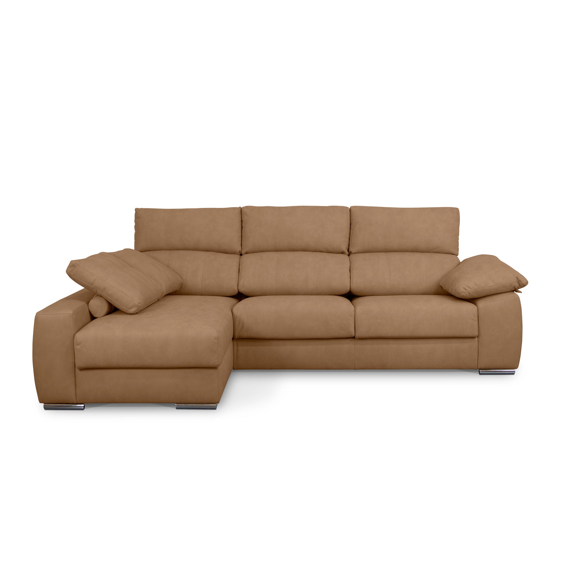 Sofá de Canto Compostela com Chaise Longue Reversível e Arrumação - Camel