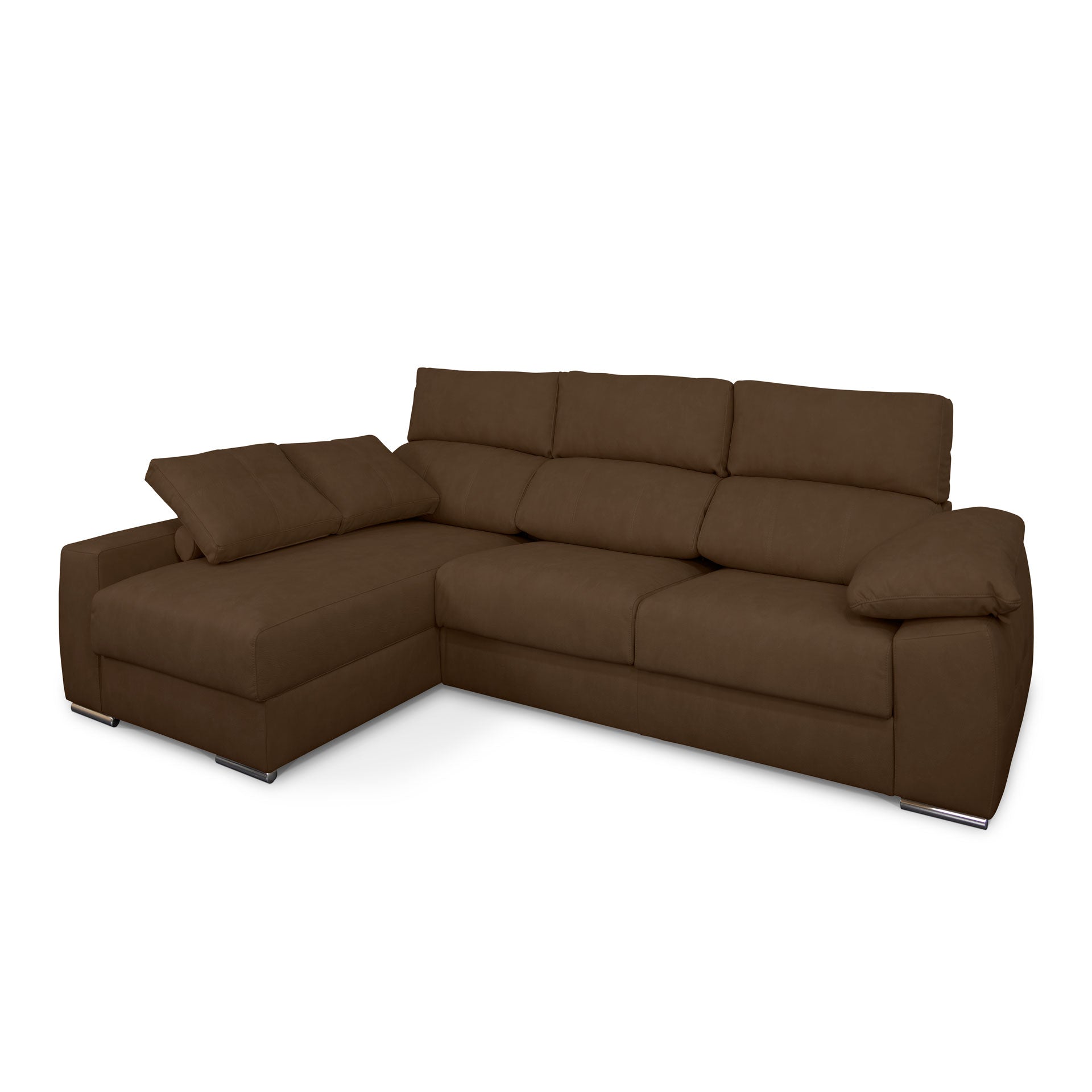Sofá de Canto Compostela com Chaise Longue Reversível e Arrumação - Castanho