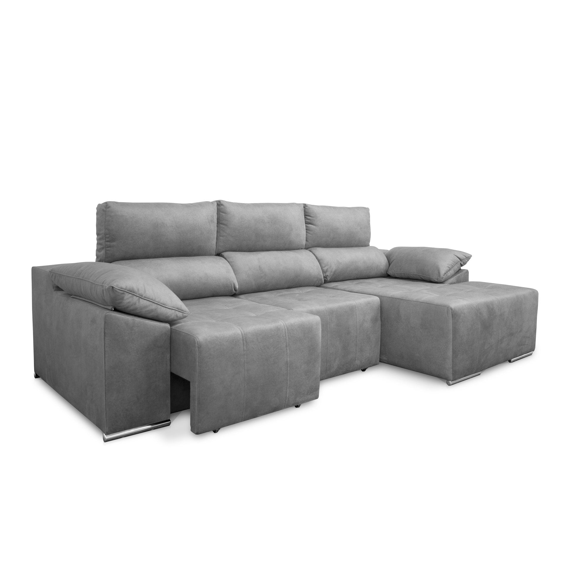 Sofá de Canto River com Chaise Longue e Assentos Extensíveis - Cinza
