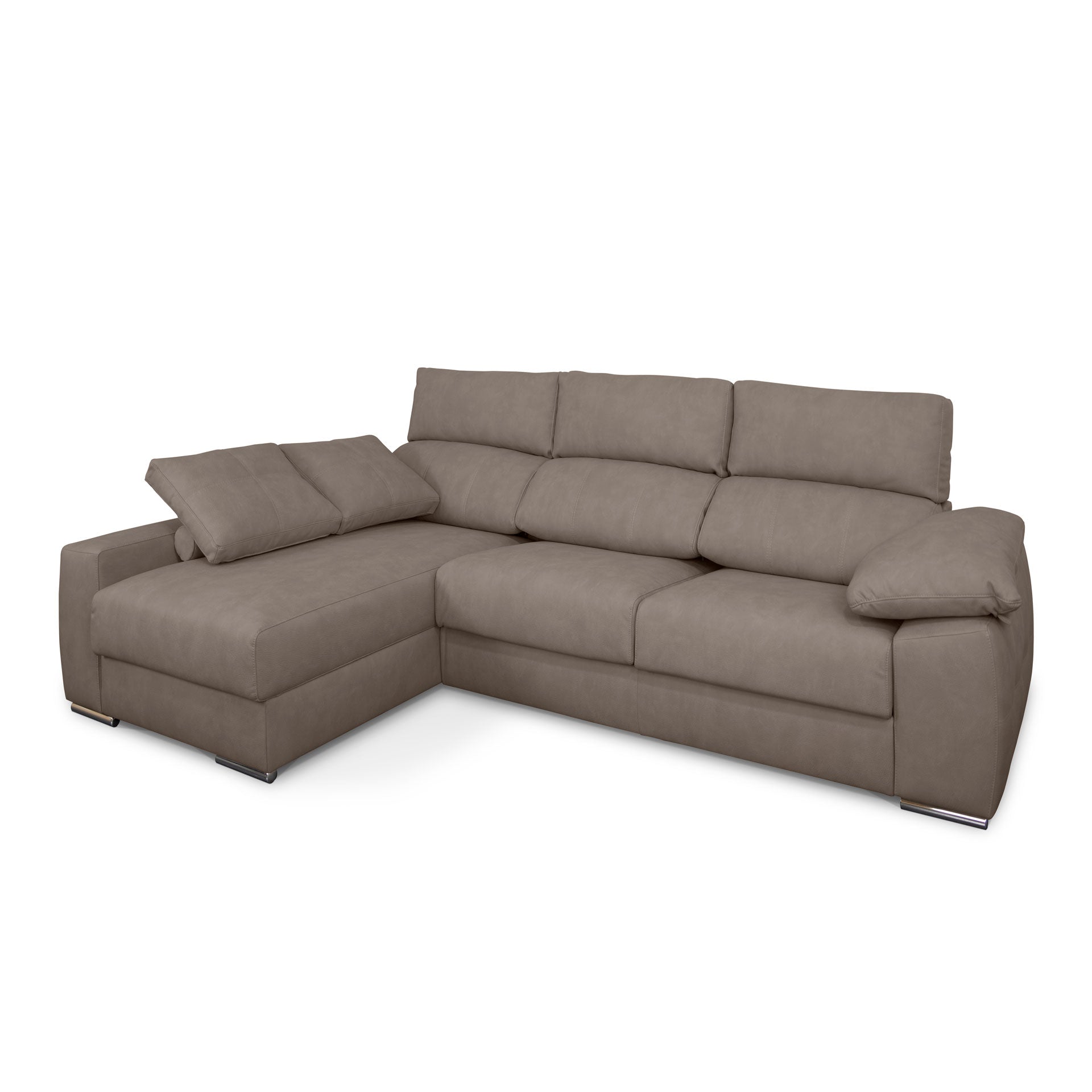 Sofá de Canto Compostela com Chaise Longue Reversível e Arrumação - Toupe