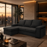 Sofá de Canto Liz com Chaise Longue e Puffs - Cinza