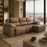 Sofá de Canto River com Chaise Longue e Assentos Extensíveis - Bege