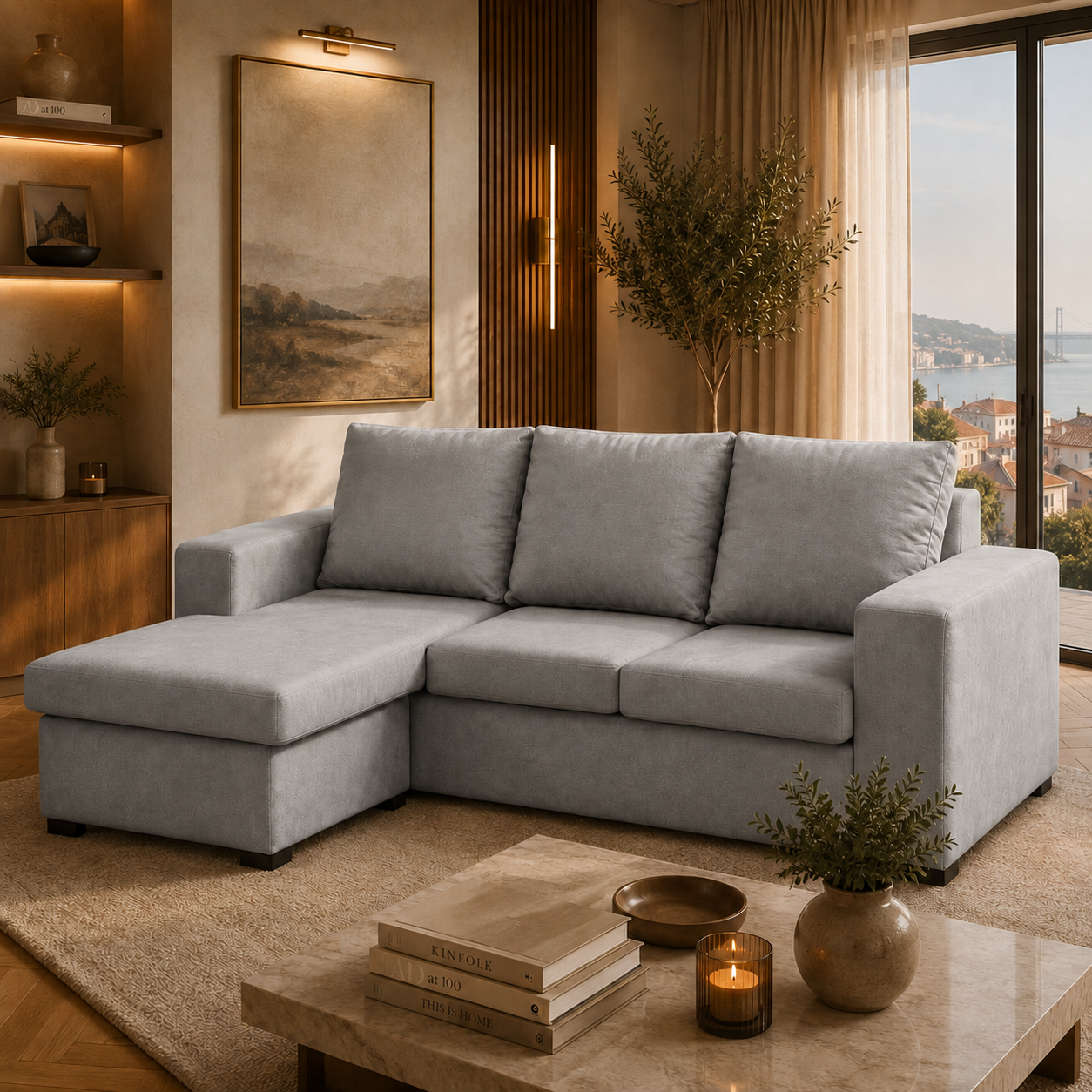 Sofá de Canto Astro com Chaise Longue - Cinza